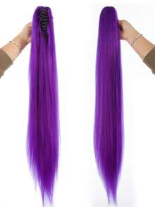 28Inch Synthetic Omber Long Straight Braided Ponytail Hair Extension Elastic Rubber Band Wrap Around Ponytail Hairpiece For Women Brown Blonde Fake Hairpiece 1PC - Multicolor - View 6