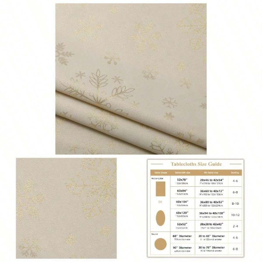 - Mantel de Navidad de 60x 104 pulgadas, mantel rectangular de copo de nieve para Accin de Gracias, da festivo, color crema y dorado serie de vidrio - 132 x 132 cm (Cuadrado) + Copo de nieve de vidrio dorado - Ver 1