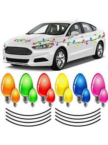 1 件裝聖誕磁性反光彩色燈泡汽車貼紙,冰箱貼花 - 彩色 - 查看 2