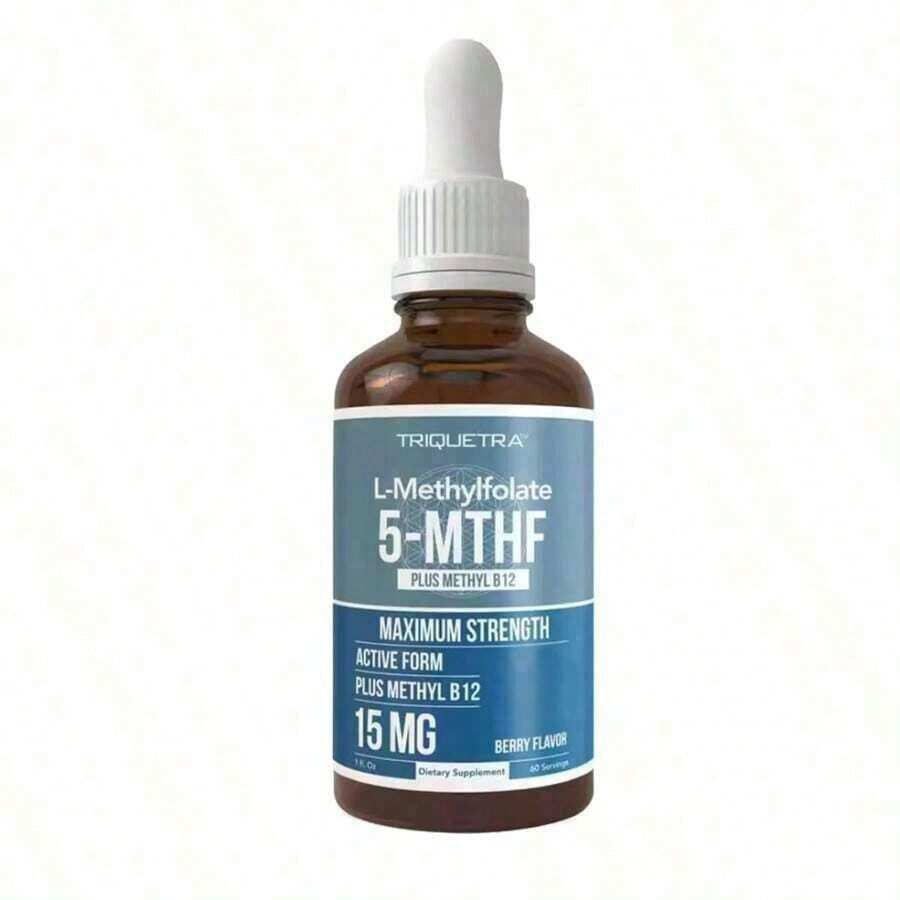 TRIQUE TRA Active 5-MTHF + Methyl B12 Complex 15mg L-Methylfolate & 1000mcg B12 Fast-Absorbing Folate Formula Supports Brain, Heart, Mood & Pregnancy Health Berry Flavor Liquid Dietary Supplement[1PCS] - 1 CÁI - Xem 1
