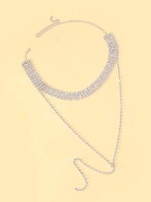 1pc Minimalist Multilayer Y-Shaped Long Silver Necklace, Sparkling Crystal Layered Necklace, Suitable For Women As Christmas Jewelry Accessory - Silver - View 3