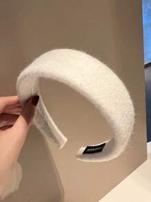 1条柔软甜美象牙色针织发带，秋冬季发饰，发箍，发圈 - 白色 - 查看 2