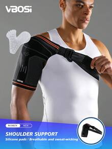 VBOSI 1 Pc Adjustable Shoulder Support Brace With Removable Silicone Pad - Compression Sleeve For Left Or Right Shoulder, Unisex Shoulder & Arm Support - màu đen - Xem 1