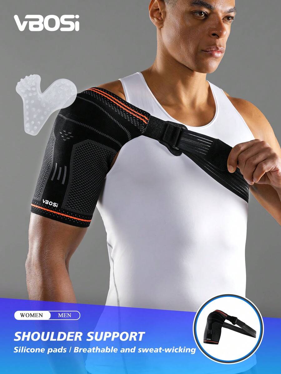VBOSI 1 Pc Adjustable Shoulder Support Brace With Removable Silicone Pad - Compression Sleeve For Left Or Right Shoulder, Unisex Shoulder & Arm Support - màu đen - Xem 1