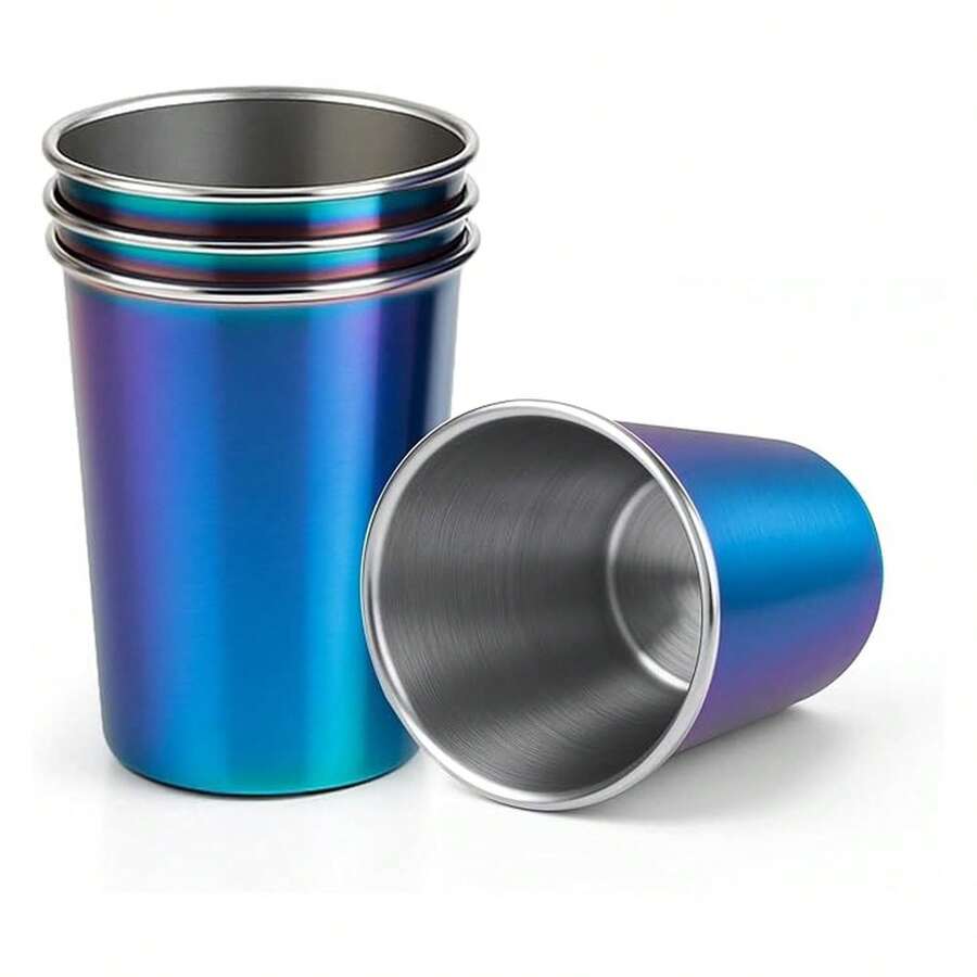 12 Oz Stainless Steel Cups 4 Pack, Stackable Metal Drinking Glasses, Unbreakable & Shatterproof,For Home, Bar, Restaurant, Party, Travel, Camping, Outdoors - 多色397 - 查看 1