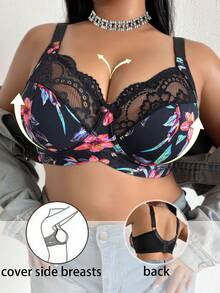 Plus Size Women Fashion Wireless Padded Bra - Black - View 6