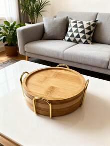 6pcs Bamboo Coaster Set With Holder - Natural Wooden Coasters, Protect Tabletop From Water Stains And High Temperature, Ideal For Home/Bar/Kitchen Decor - Multicolor - View 5