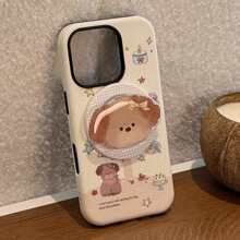 GUCADI 1pc Cheese Gray Dog + Yellow Hat Dog Blue Circle Magnetic Holder, Cheese Puppy Magnetic Phone Holder, Compatible With IPhone 17, 16, 11, 15 Pro Max, Cartoon Film Hard Case