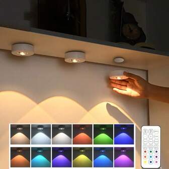 RGB Remote Control Cabinet Lights, USB Rechargeable, Multiple Lighting Modes, Multicolor Creative Night Light, Magnetic Design Easy Installation, RGB Lighting Effects, Various Light Colors, Dimmable, Suitable For Bedroom, Hallway, Cabinet, Wardrobe And Home Decor
