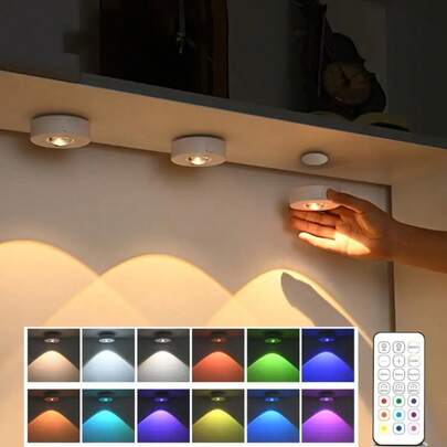 RGB Remote Control Cabinet Lights, USB Rechargeable, Multiple Lighting Modes, Multicolor Creative Night Light, Magnetic Design Easy Installation, RGB Lighting Effects, Various Light Colors, Dimmable, Suitable For Bedroom, Hallway, Cabinet, Wardrobe And Home Decor