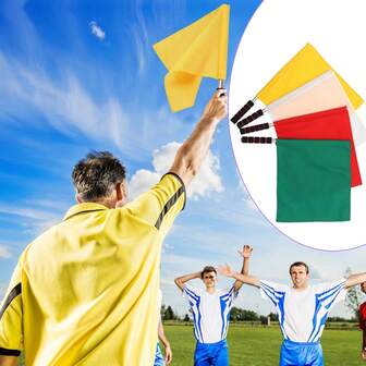 裁判旗、边裁信号旗、训练用运动旗，带海绵手柄和不锈钢旗杆，适用于足球、排球、篮球、橄榄球比赛（黄、红、绿、白）