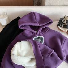 2-5Y Young Boy Hooded Sweatshirt, New Winter 2025 Collection, Young Boy Thick Thermal Lining, Cute Monkey & Alpaca Print, Warm