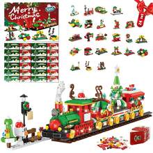 24 set di calendario per il conto alla rovescia di Natale, scatola cieca, blocchi da costruzione da strappare a mano, puzzle fai da te, bambola di Natale, trenino giocattolo a sorpresa, decorazione festiva per bambini per l'Avvento, materiale  e design dettagliato - Rosso - Visualizzare 1