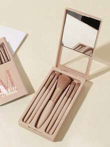 5 pièces/set Ensemble de pinceaux de maquillage portable personnalisable avec miroir, lettres de A à Z, imprimé avec un motif floral simple, ensemble de pinceaux de maquillage en boîte, pinceau de maquillage multifonction avec boîte à miroir, mini stylo de maquillage multifonction, pinceau de fond de teint - multicolore - Voir 6