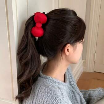 1 pieza Clip para el cabello con lazo rojo y café, accesorio de cabello elegante para moño, cola de caballo, pinza, clips de garra, pasador de cabello, barretas