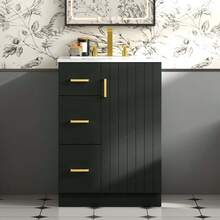 MERAX 24" Modern Bathroom Vanity With Sink, Small Bathroom Sink Cabinet With 2 Drawers And Soft-Closing Door, Under-Mount Sink Bathroom Cabinet With Drawers, Black - 黑色 - 查看 1