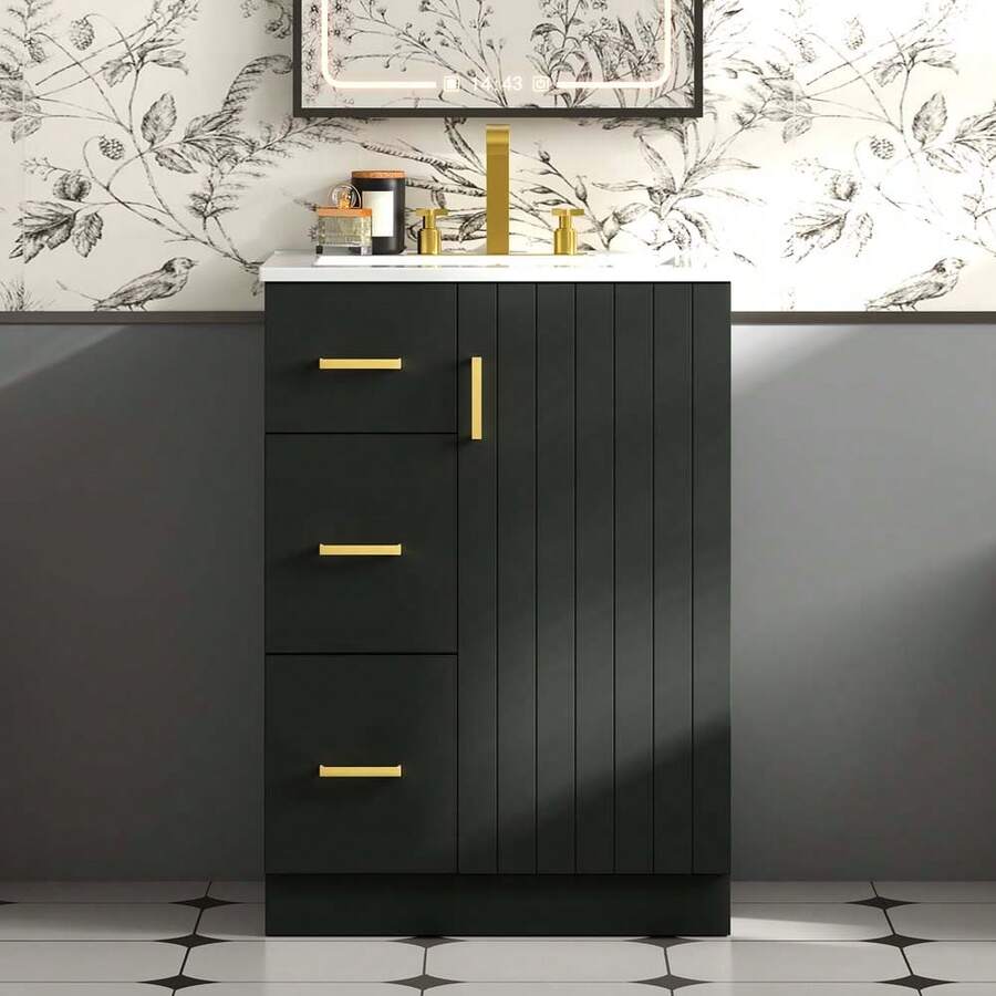 MERAX 24" Modern Bathroom Vanity With Sink, Small Bathroom Sink Cabinet With 2 Drawers And Soft-Closing Door, Under-Mount Sink Bathroom Cabinet With Drawers, Black - 黑色 - 查看 1