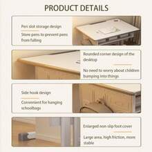 Adjustable Height Study Desk And Chair Set Multifunctional School Student Writing Desk Study Table And Sponge Chair Set With Storage Drawer - Wood - View 3