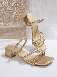 Giày cao gót đế thô kiểu Pháp dành cho nữ, trang phục ngoài trời mùa hè, giày mules cổ điển thanh lịch đa năng thời trang mới - Vàng - Xem 4