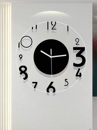 1个，时尚简约圆形挂钟，创意不规则数字钟，静音挂钟，无滴答声，家居装饰，客厅、卧室、厨房、办公室装饰挂钟，圣诞节和新年礼物，生日礼物。