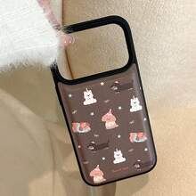 GUCADI 1pc Black & Coffee Color Puppy, Brown Puppy Design Phone Case Compatible With IPhone 15, 16, 13, 14, 11, Leather Texture, Cute, Personalized, Creative, Retro, Geometric, Cartoon, Kawaii, Niche, Ins Style - Coffee Brown - View 6
