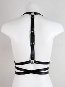 1件朋克风皮革紧身胸衣装饰条性感内衣束身衣吊袜带剑带，适合日常穿着
