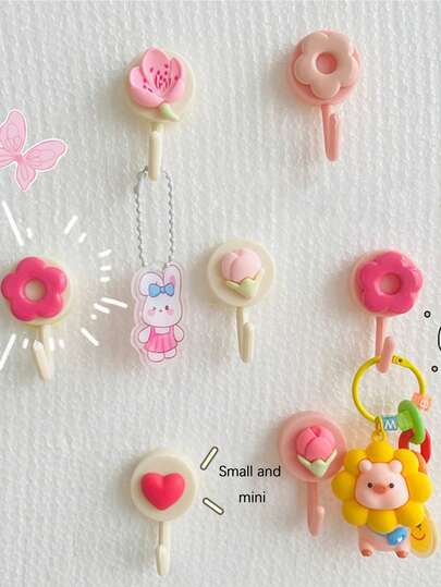 4/8pcs Tulip Shaped Wall Hooks, Decorative Storage Organizer Hooks For Student Dorm, Towel Holder, Space-Saving Multi-Purpose Hangers For Clothes, Bags, Hats, Keys And Accessories In Small Apartments And Bathrooms, Elegant Floral Accent, Lightweight Durable Mounting Solution For Entryways, Desks, And Corner Spaces, Modern Home Organization Accessory