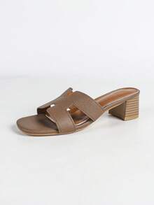 Women's Wide-Fit Casual Everyday Versatile Wide Brim Thick Heel Slide Sandals - Brown - View 12