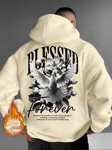 هودي رجالي مطبوع عليه شعار السلام والنص الإنجليزي، مبطن حراريًا، للخريف/الشتاء