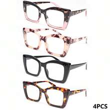 4pcs Big Frame Fashion Leopard Print Reading Glasses, Gradient Lenses Comfortable Presbyopic Glasses With Quality Spring Hinges - Multicolor - View 12
