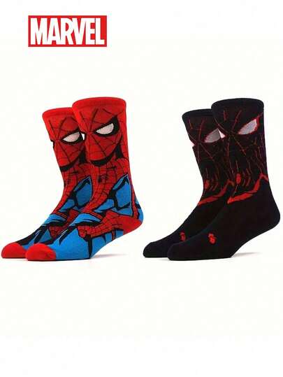 Marvel 2 pares de calcetines cómodos de superhéroes para hombres - Suaves, transpirables, calcetines de pantorrilla elásticos, que absorben la humedad, con estilo - Perfectos para regalar, fiestas, uso diario, ocasiones casuales Spider-Man - Calcetines de Venom