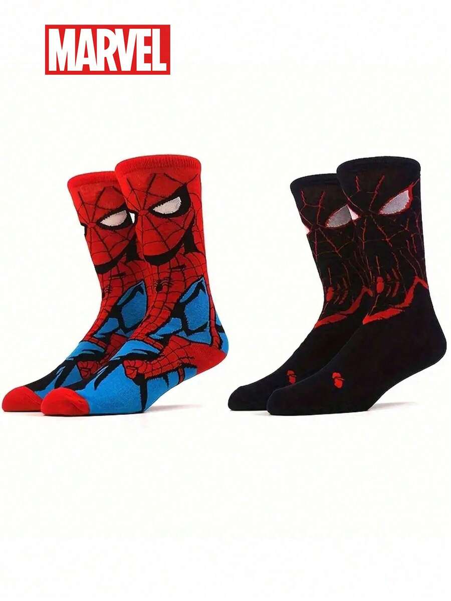 Marvel 两双舒适男士超级英雄袜子 - 柔软透气，中筒长度，弹性好，吸湿排汗，时尚 - 适合作为礼物、参加派对、休闲穿着 - 以及袜子 - 彩色 - 查看 1