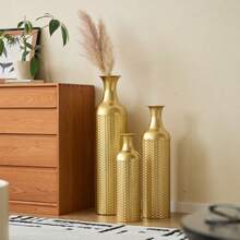 Golden Floor Vase Big -83/65/50cm High Metal Floor Vase Set 3 Retro Floor Vases Pampas Branch High Decorative Vases Flooring Living Room Bedroom
