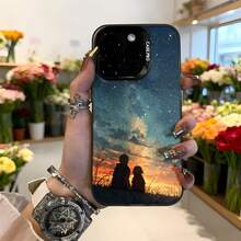 Funda para iPhone con diseño de cielo estrellado y atardecer silueta de pareja azul oscuro CASETINO funda protectora elegante para uso diario y regalo especial Aplicable a los teléfonos de la serie Apple y Galaxy - Blanco - Ver 3