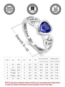 1 chiếc nhẫn nút thắt Celtic hình trái tim bằng bạc Sterling S925 đính đá Zirconia màu xanh lam, trang sức nữ, thích hợp để trang trí hàng ngày, trang trí lễ Phục sinh, trang trí lễ hội âm nhạc, quà tặng lễ Phục sinh, quà tặng Giáng sinh, quà tặng đám cưới, đi kèm hộp quà - Nhẫn zircon xanh hình trái tim - Xem 10