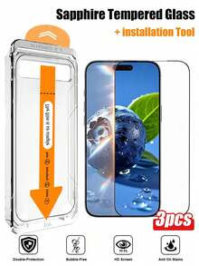 3 piezas Protector de pantalla de vidrio templado ultra claro, instalación autolimpiante, sin burbujas, compatible con la Isla Dinámica, claridad de alta definición, fácil de instalar, compatible con iPhone11-16/17/17Plus/17ProMax (excluyendo Mini) - transparente - Ver 26