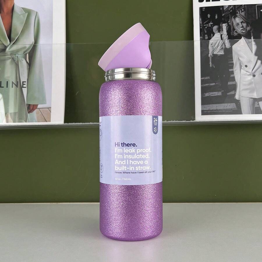 OWALAFreeSip   32oz Insulated Stainless Steel Water Bottle With Straw For Sports, Travel, And School Sports Water Bottle - Màu tím lấp lánh - 32oz - Xem 1