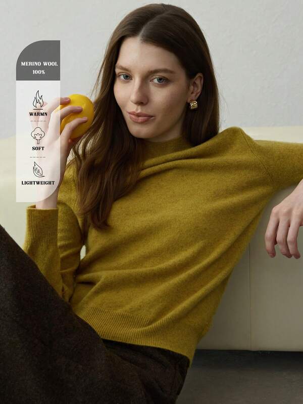 Slim Fit Solid Color Turtleneck Sweater, 100% Wool Knit Pullover, Women Winter Outerwear, New Year, Thanksgiving, Christmas Outfit