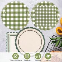 48PCS Sage Green Gingham Paper Plates And Napkins Sets - Sage Green Scalloped Party Supplies Tableware, Disposable Dinner Plates Napkins Kit Birthday Shower Wedding Party Decorations - Cây xô thơm xanh - Xem 3