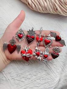 10/20pcs Mixed Random Silver-Plated Enamel Gothic Sacred Heart Alloy Pendant DIY Pendant Earrings Necklace Jewelry Craft Making - A - View 4