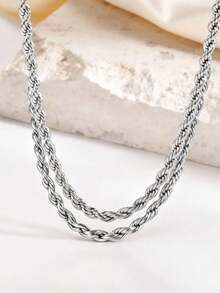 1 chiếc vòng cổ xoắn thép titan bạc dành cho nam, vòng cổ xích đơn giản, phụ kiện cá nhân hóa - dây chuyền bạc xoắn - Xem 4