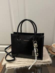 Women's Minimalist Elegant Handbag, Solid Color Fashion Tote Bag, Zipper Closure, Detachable Shoulder Strap, Spacious Interior, High-Quality PU Leather, Durable And Lightweight Outdoor Handbag, Suitable For Carrying In Autumn/Winter, Shoulder And Crossbody, Retro Style, Women's Work Bag, Daily Commute Bag, Suitable For Travel And Shopping, Strolling, With Pendant - Multicolor - View 13