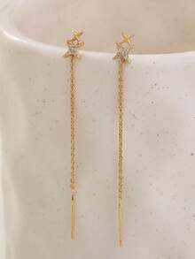 Nooxian 1对女士耳环，金色简约星爆铜质微镶嵌立方氧化锆奢华流苏耳环，耳钉首饰礼品 - 金黃色 - 查看 7