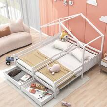 Cabin Bed, Double Bed, Children's Bed, Baby Bed With 2 MDF Drawers, Drawers On Wheels, Pine Slatted Base, White (200x90cm) - 白色 - 查看 4
