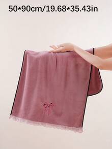3/2/1件装珊瑚绒吸水刺绣蝴蝶结柔软超细纤维浴巾/手巾，时尚爆款，适用于浴室、酒店、健身房、旅行、送礼、沙龙、运动、户外、海滩、学校、返校季、旅行配件、家居必备 - 珊瑚粉 - 查看 10