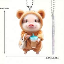 Cute Cartoon Style Pig Shaped Pendant, Overall Soft And Lively: - The Little Pig Wears A Brown Hooded Outfit With Ears, Round Eyes Paired With A Pink Piggy Nose, The Fluffy Texture Looks Especially Soft. - Multicolor - View 5