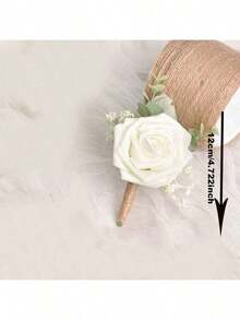 باقات زفاف للعروس والوصيفات، باقة بيضاء عاجية من الورود الحريرية الاصطناعية مع أوراق الأوكالبتوس لديكور الكنيسة والزفاف، باقات الزهور الاصطناعية لديكور حفل الزفاف والخطوبة وحفلات الزفاف وعيد الحب وتزيين طاولات الطعام - بيج - مشاهدة 9