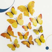 Set Of 12 Decorative 3D Butterflies, Magnetic Stickers For Wall And Refrigerator - Yellow - View 2