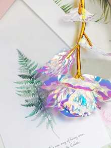 12Pcs/6Pcs/1Pc Artificial Flower, Rose Artificial Flower, PVC Artificial Flower With Stem, White Plastic Flower Faux Flower, Romantic Holographic Flower Decor Home Decoration And Party, Home Decoration, Wedding Gift, Birthday Gift, Anniversary Gift, Artificial Flower Arrangement - Multicolor - View 10