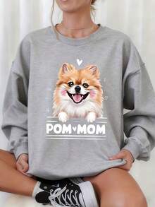Women's Long Sleeve Sweatshirt Pom Mom Pomeranian Dog Print Casual Wear For Dog Lovers And Pet Owners - 灰色 - 查看 1